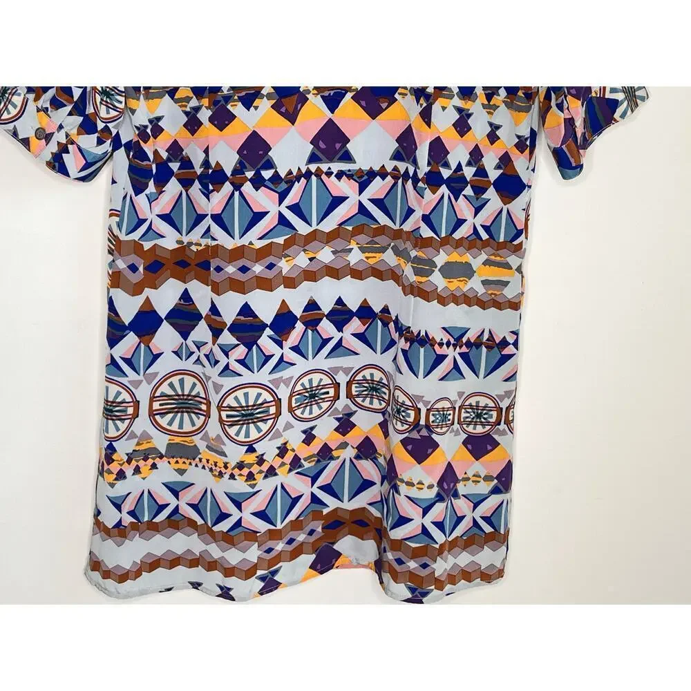 Tucker Geometric Southwestern 100% Silk Short Sleeve Mini Dress Multi Women's M - Picture 11 of 11